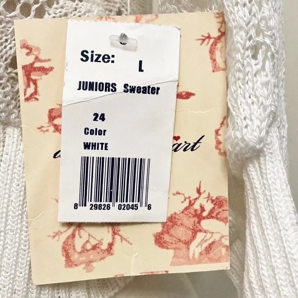 Derek Heart Vintage White Crochet Open Knit Long Sleeve Cropped Cardigan Size L - Picture 5 of 12